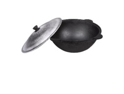 Казан Узбекский 8 литров с плоским дном, крышка алюминиевая, ку-8пд